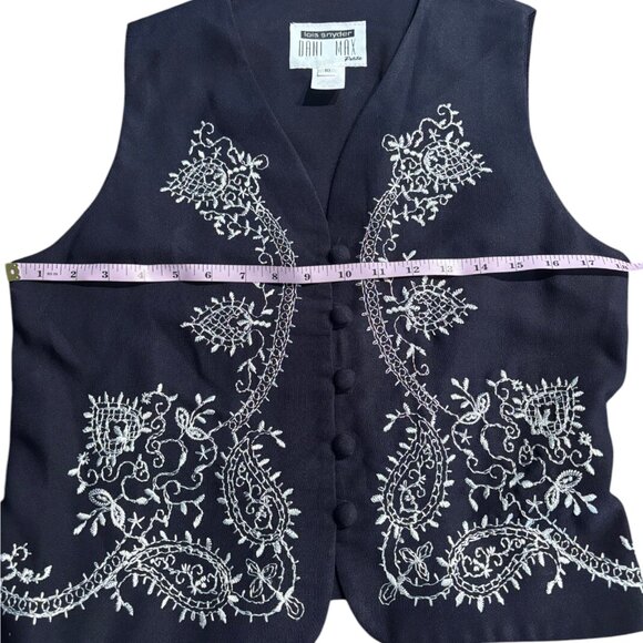 lois snyder dani max vintage navy blue paisley button up vest Boho Women's sz 10 - Picture 7 of 9